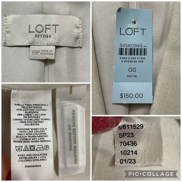 NWT LOFT neutral cotton linen blend single button blazer size 00 P petite - Picture 12 of 13